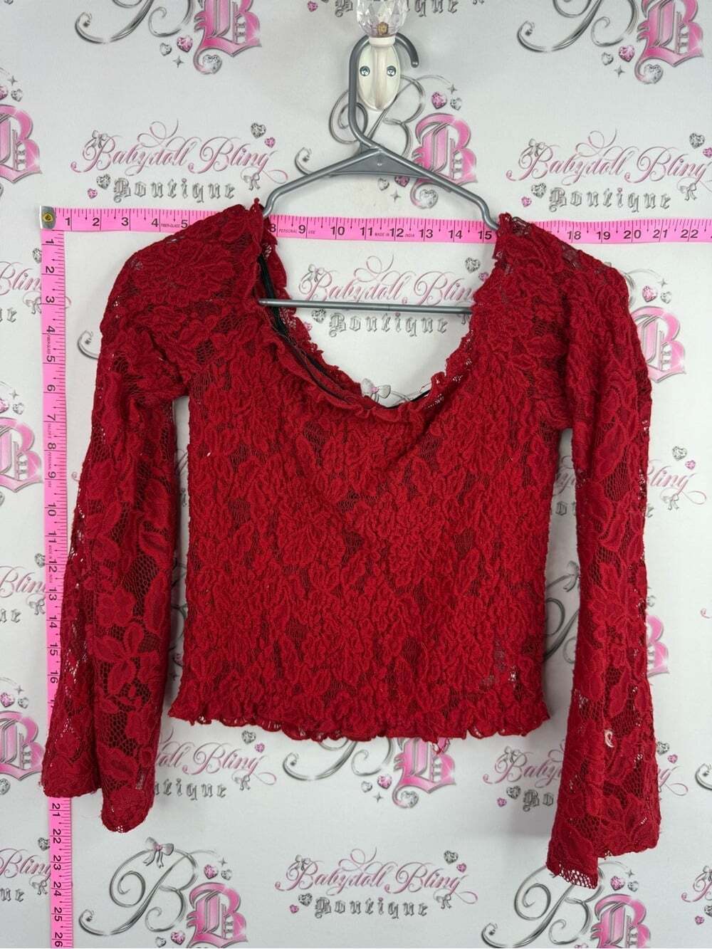 Guess shirt Lacie floral Red Lace Long Sleeve Women's Top